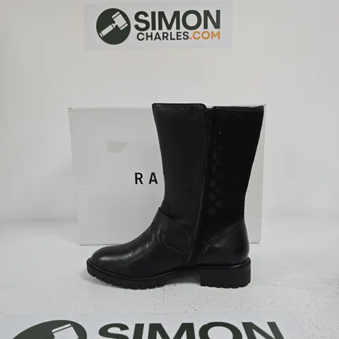 WOMEN'S BLACK LEATHER MID-CALF BOOT WITH BUCKLE & SIDE ZIP SIZE UK 7