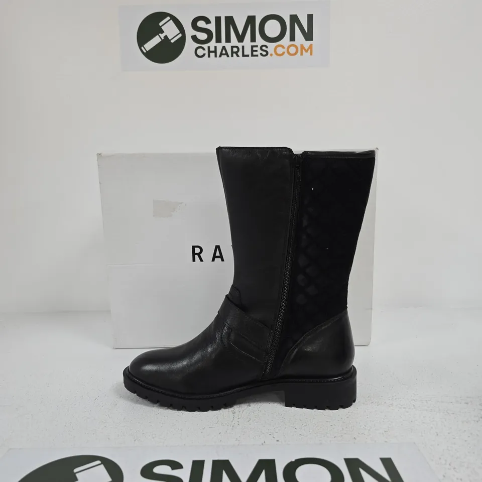 WOMEN'S BLACK LEATHER MID-CALF BOOT WITH BUCKLE & SIDE ZIP SIZE UK 7