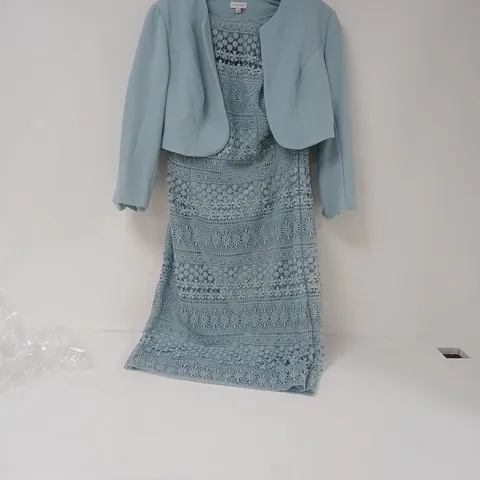 KALEIDOSCOPE LIGHT BLUE LACE DRESS WITH CROPPED BOLERO – UK 12