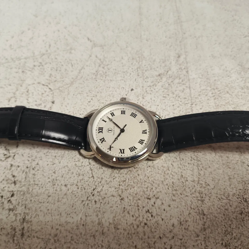TALIS CO. ROUND WRISTWATCH WITH BLACK LEATHER STRAP