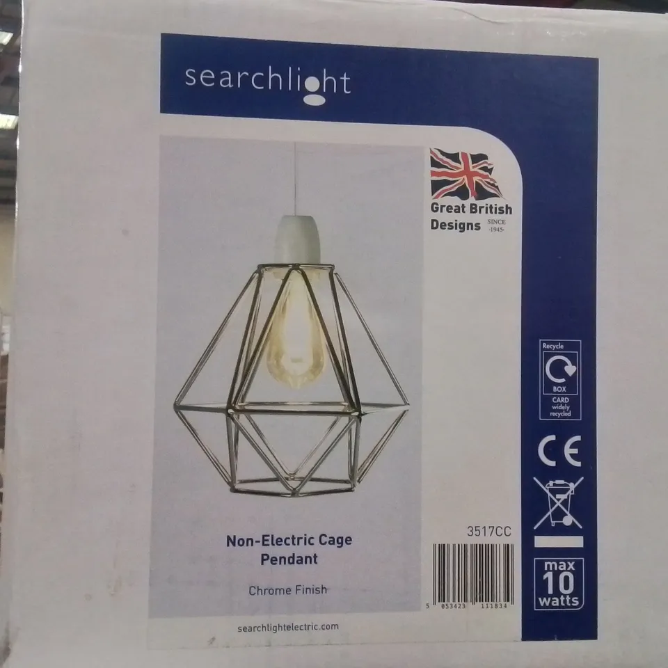 BOXED SEARCHLIGHT 1 CEILING NOVELTY PENDANT SHADE NON-ELETRIC CHROME  FINISH 23CM W X 23CM D X 21.5CM H