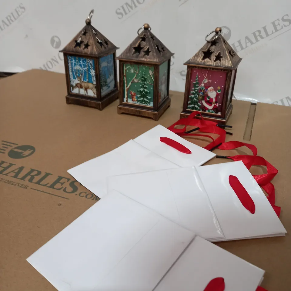 3 X BOXED MINATURE FESTIVE SET OF PRE LIT LANTERNS 