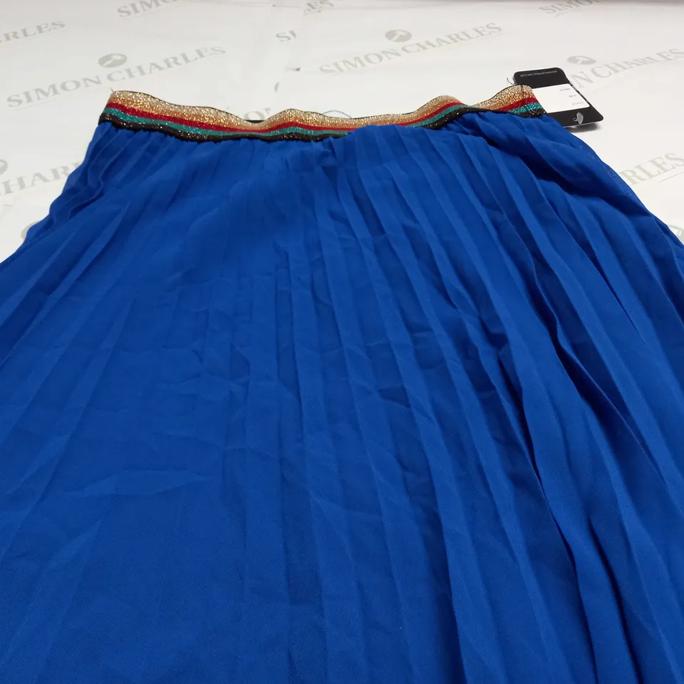 KURT MULLER WOMAN PLEATED MAXI SKIRT IN BLUE WITH ELASTIC MULTICOLOUR BAND AT TOP - SIZE UNSPECIFIED