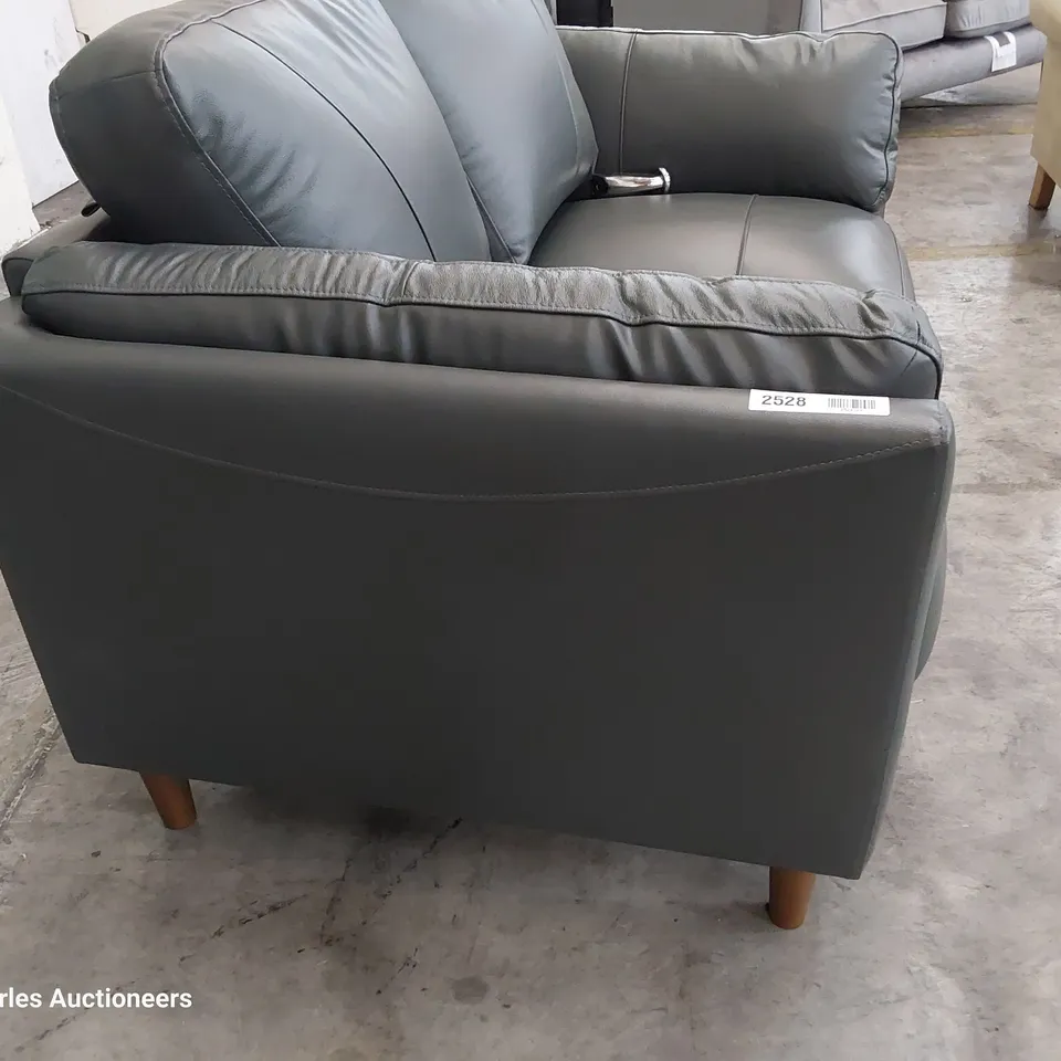 DESIGNER TWO SEATER SOFA CHARCOAL LEATHER 