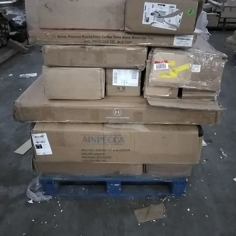 PALLET OF HOUSEHOLD ITEMS TO INCLUDE COFFEE TABLE, TOY BOX AND DINING CHAIR ETC...