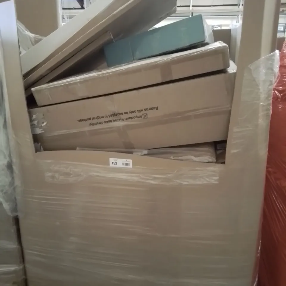 PALLET OF ASSORTED PRODUCTS, INCLUDING, A FRAME CHALK BOARD, ALPHA CAMPING CHAIR, BIRD BATH WITH FEEDER, PUL OUT KITCHEN MIXER TAP, COCONUT MATS.