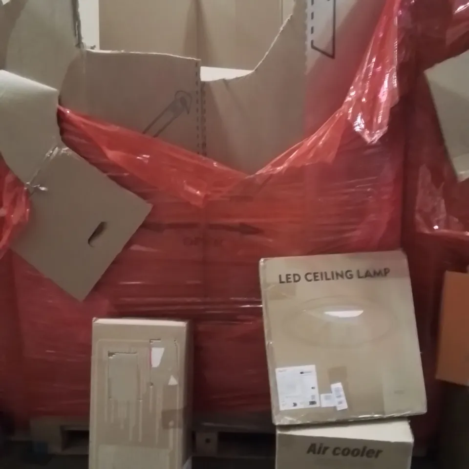 PALLET OF ASSORTED HOUSEHOLD GOODS AND PRODUCTS TO INCLUDE;PLAYPEN,AIR COOLER,LED CEILING LIGHT