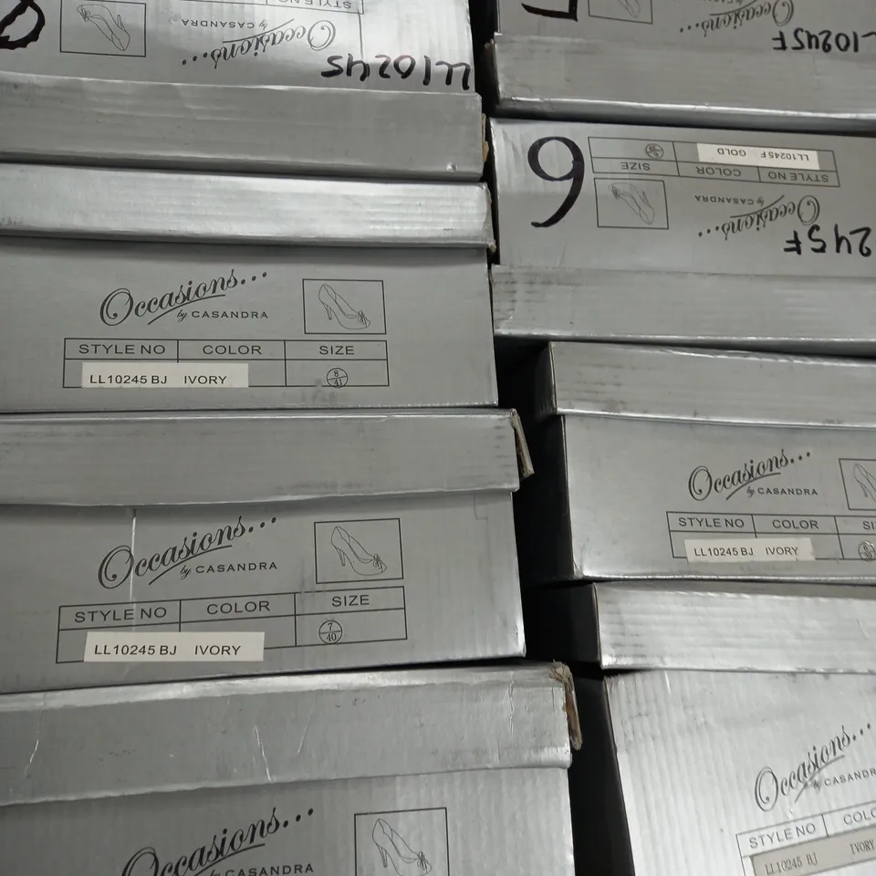BOX OF 10 OCCASIONS BY CASANDRA HIGH HEELS IN GOLD/IVORY 