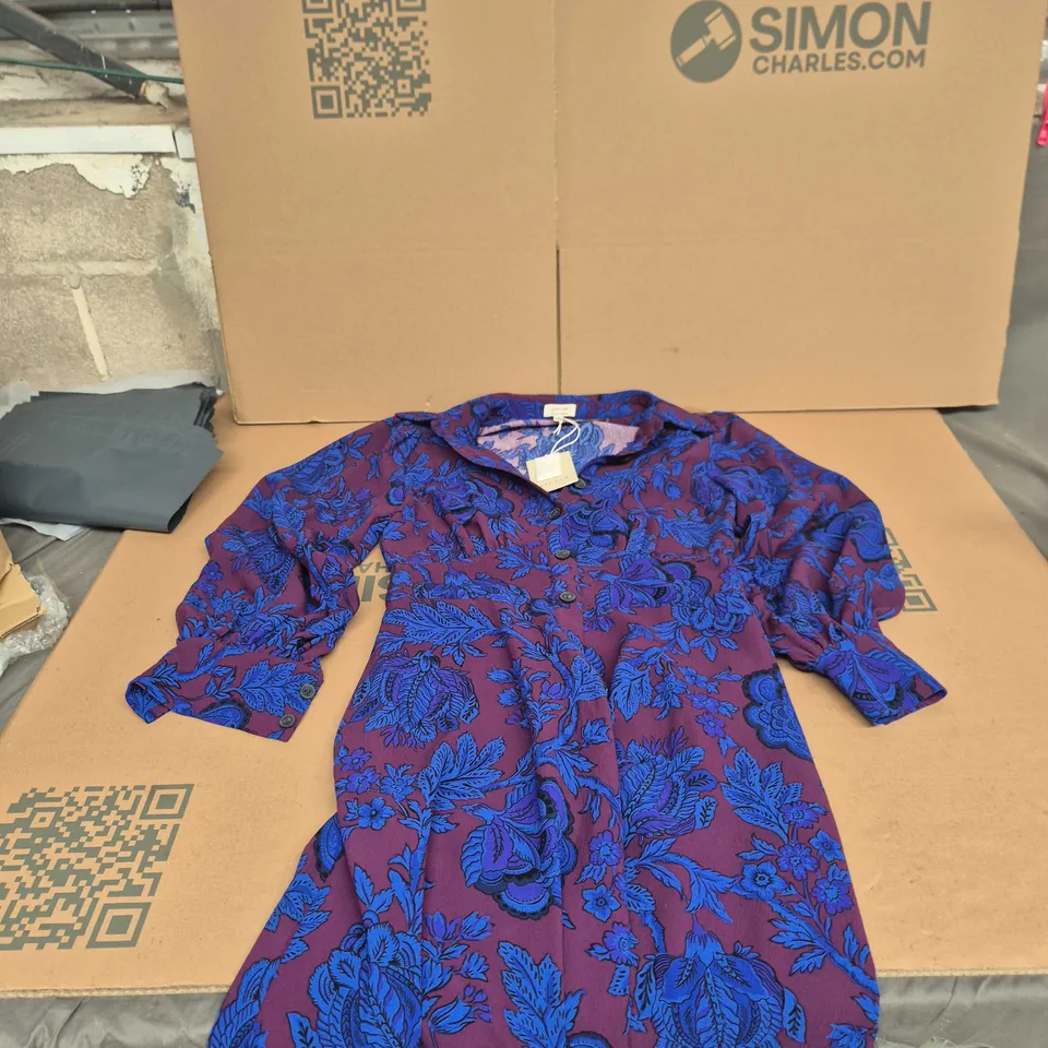 JIGSAW FLORAL PRINT DRESS, PURPLE & BLUE, UK 12 (US 8, EU 44)