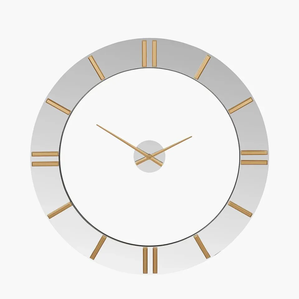 BOXED MIRROR AND GOLD 2 PIECE OPEN WALL CLOCK - WHITE/GOLD (1 BOX)