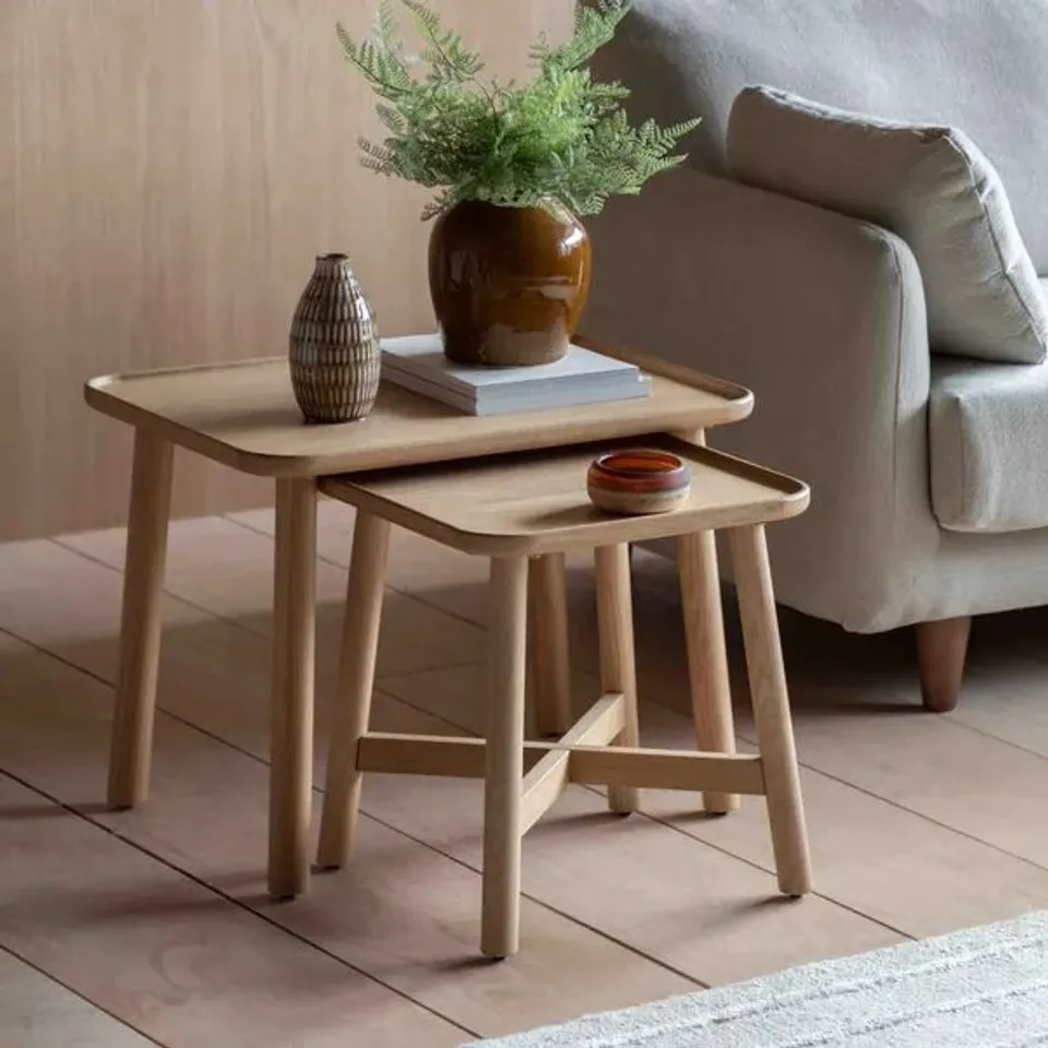 BOXED CEDAR & SAGE KALIA NEST OF SIDE TABLES, LIGHT OAK EFFECT