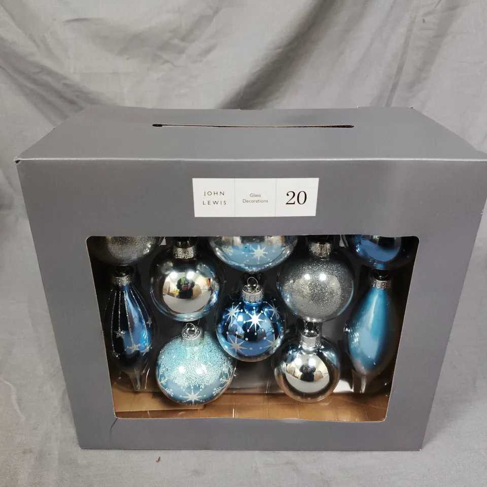 JOHN LEWIS GLASS DECORATIONS – BOXED BLUE & SILVER BAUBLES