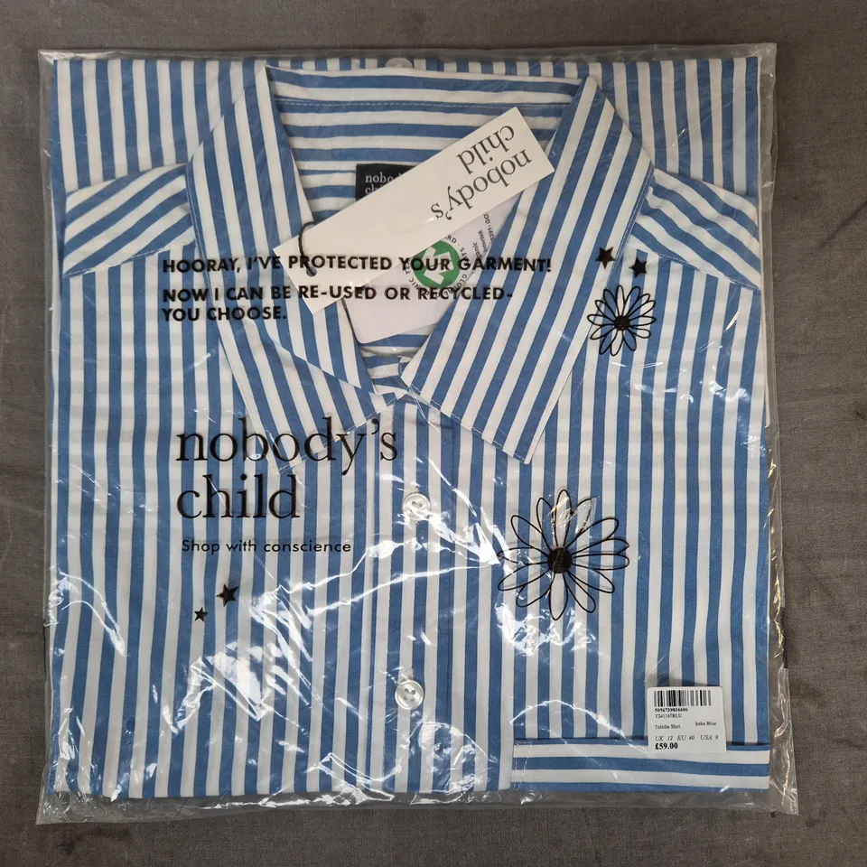 NOBODY'S CHILD TABITHA SHIRT IN BLUE/WHITE STRIPES SIZE UK 12