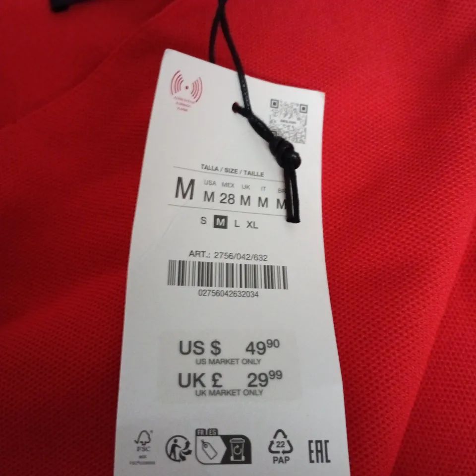 ZARA WOMEN'S RED V-NECK TOP, SIZE M