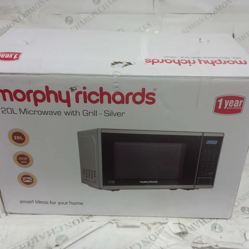 BOXED MORPHY RICHARDS 20L MICROWAVE WITH GRILL IN SILVER