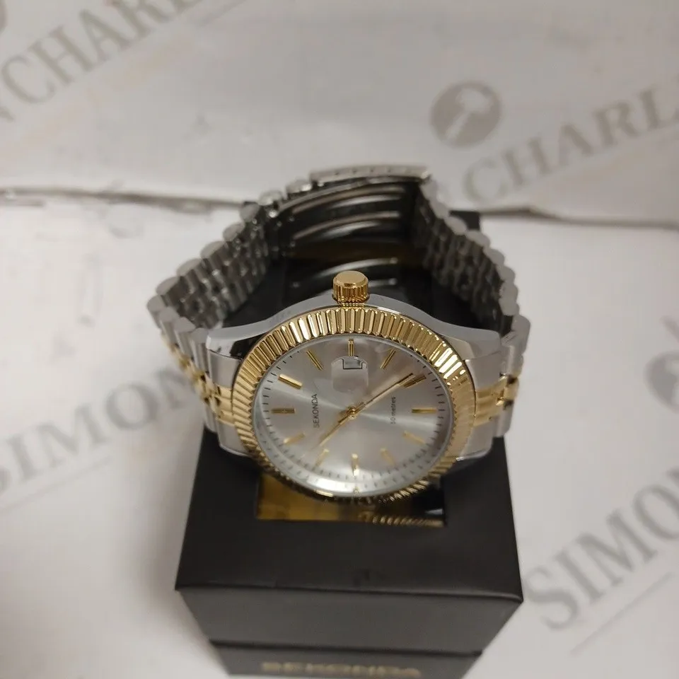 BOXED SEKONDA GENTS CLASSIC TWO TONE WATCH WITH STAINLESS STEEL BRACELET - JAPAN MOVEMENT - 5 ATM. 