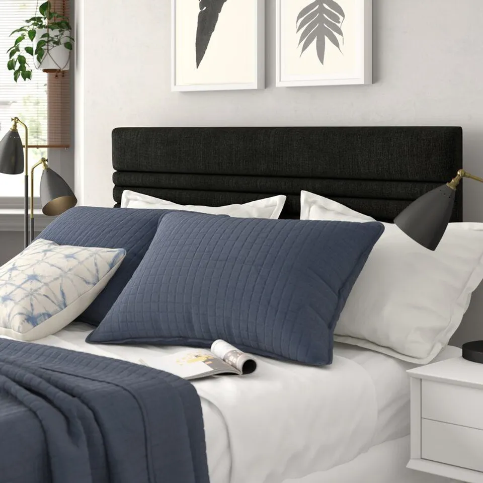 BOXED ELSA LINEN SLATE UPHOLSTERED HEADBOARD