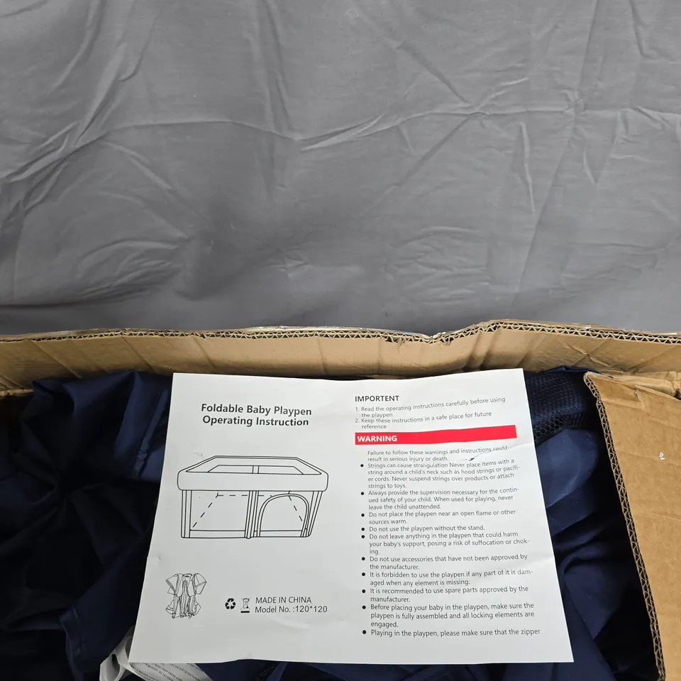 FOLDABLE BABY PLAYPEN NAVY FABRIC 120X120 CM (NURSERY FURNITURE)
