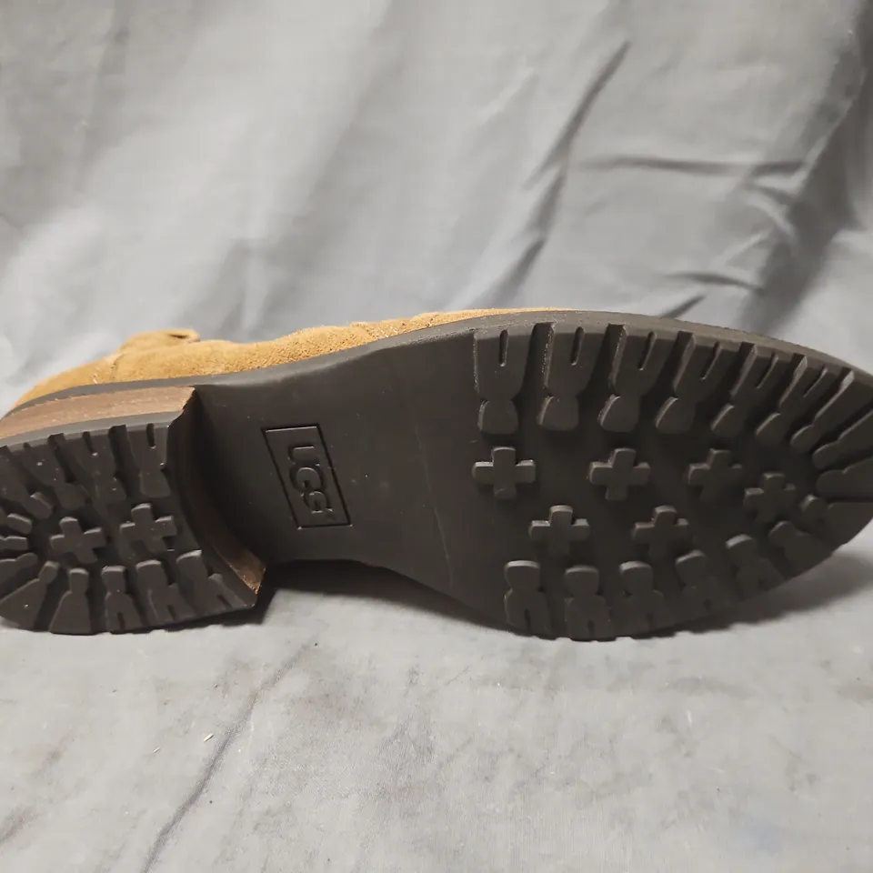 UGG TAN SUEDE ANKLE BOOTS WITH SIDE ZIP – PULL TAB - UK 4