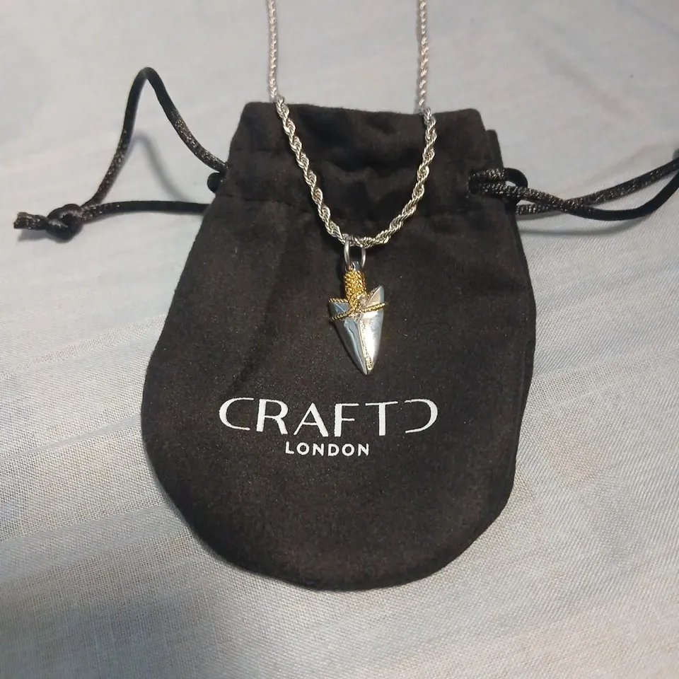 CRAFT LONDON SILVER NECKLACE WITH ARROWHEAD PENDANT ON ROPE CHAIN 
