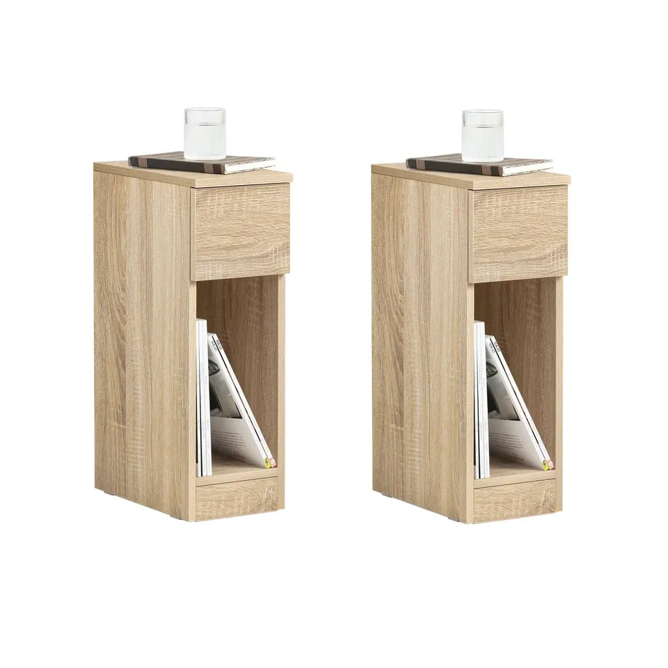 BOXED SET OF 2 BEDSIDE TABLE NIGHTSTAND SIDE TABLE WITH DRAWER, WOOD