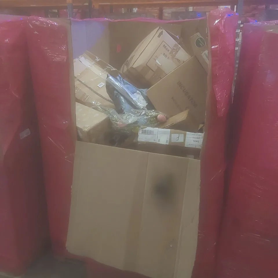 PALLET OF ASSORTED HOUSEHOLD GOODS AND PRODUCTS TO INCLUDE; KAYMAN YOGA MAT, KITCHEN FAUCET, BOXED FURNITURE ETC 