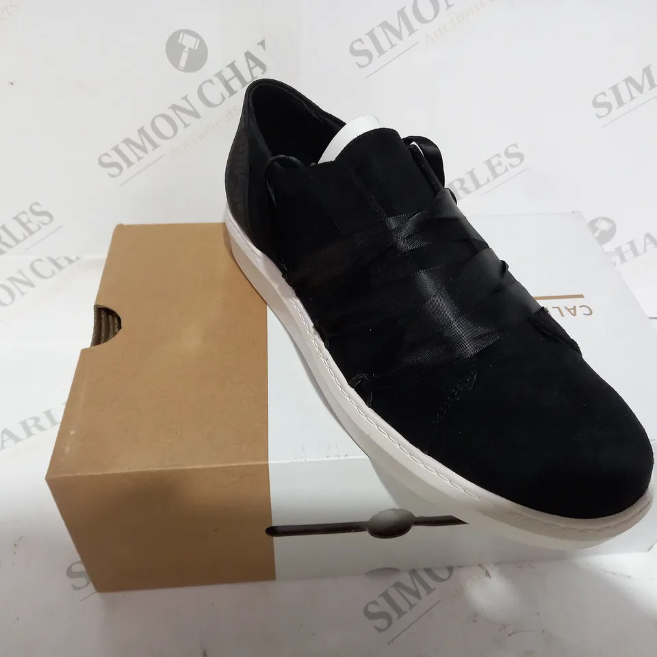 BOXED CALL IT SPRING ACAEMA BLACK SUEDE LACE OVER SHOES - SIZE 8