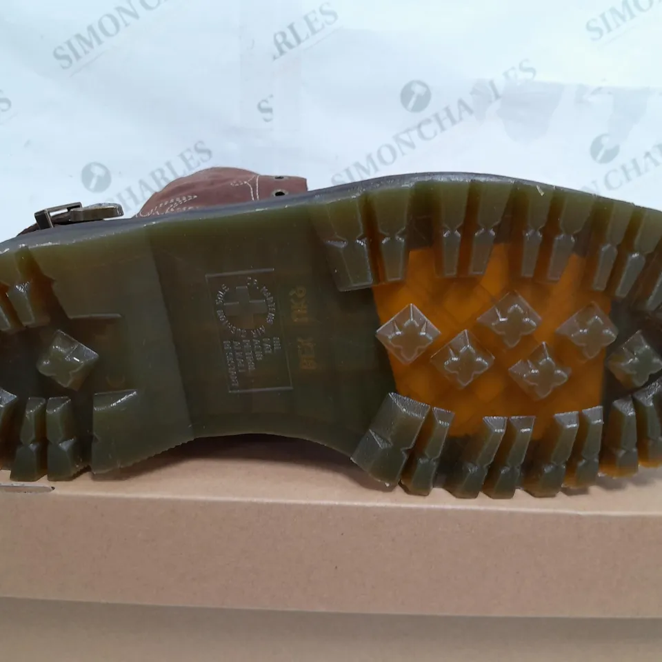 BOXED PAIR OF DR MARTENS CLASSIC PULL UP REPTILE EMBOSS SUEDE BOOTS IN BROWN - UK 9