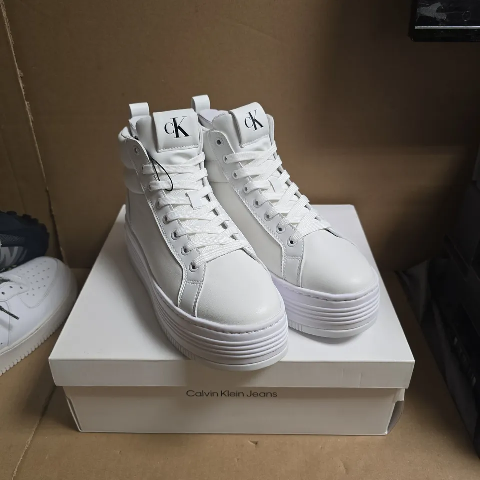 CALVIN KLEIN JEANS TRIPLE WHITE HIGH-TOP SNEAKERS, UK 6 