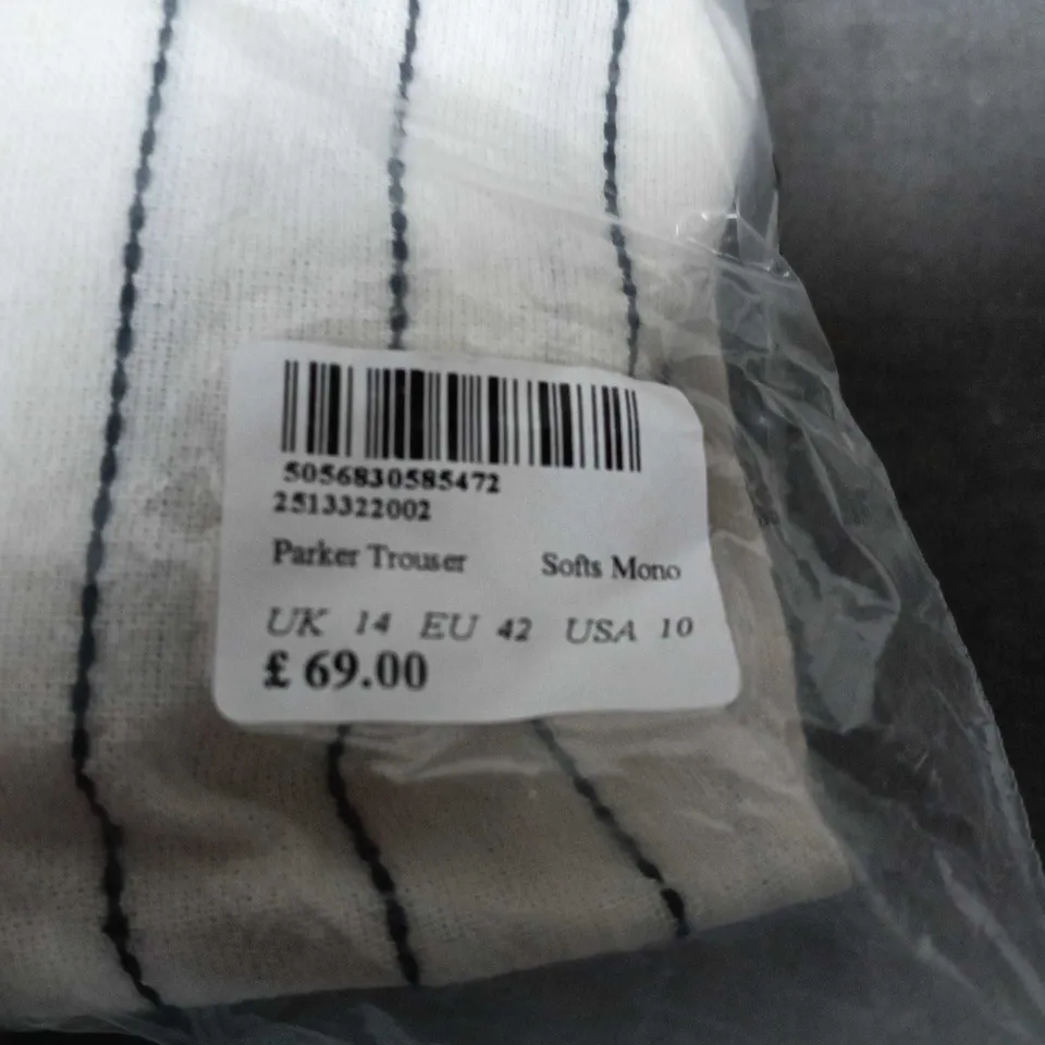 NOBODY'S CHILD PARKER TROUSER – SOFT MONO STRIPE, UK 14 (EU 42, US 10)