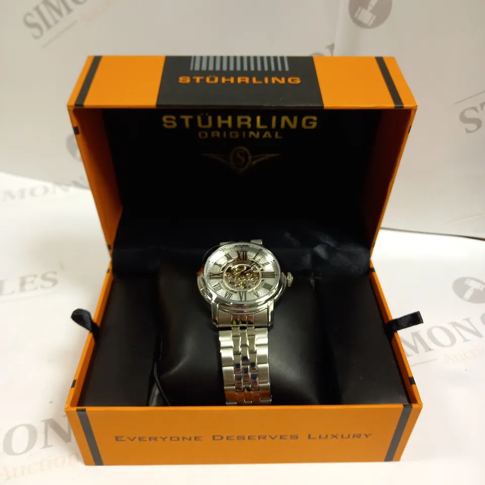 BOXED STUHRLING ORIGINAL MENS AUTOMATIC STAINLESS STEEL DIAL WATCH 