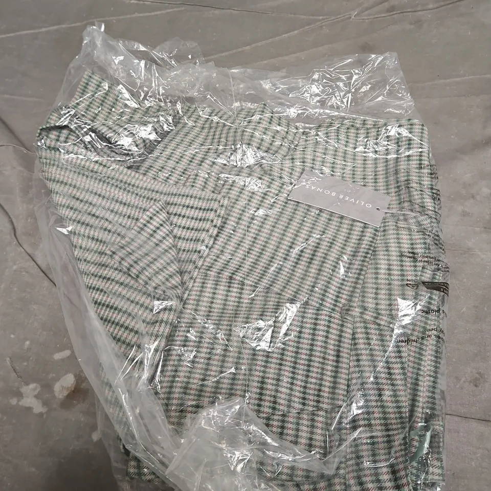 OLIVER BONAS GREEN CHECK WIDE-LEG CROP TROUSERS – UK 12