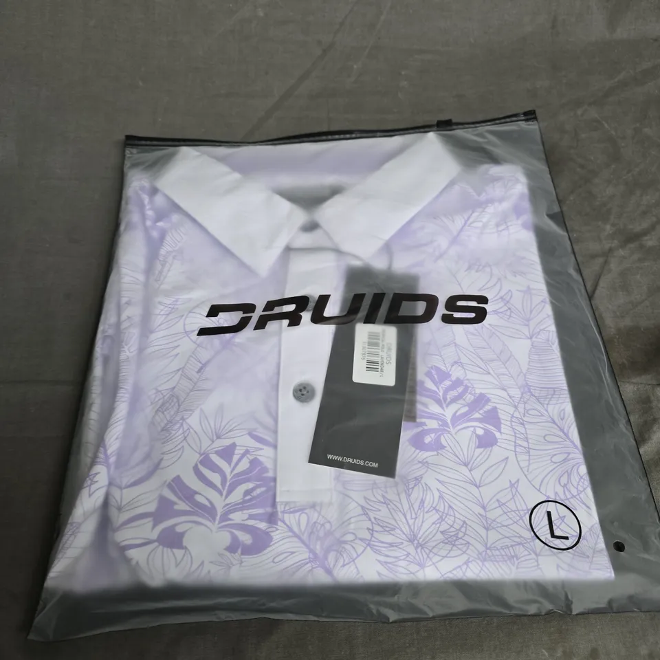 DRUIDS TROPICAL POLO SHIRT – LAVENDER, UK SIZE L