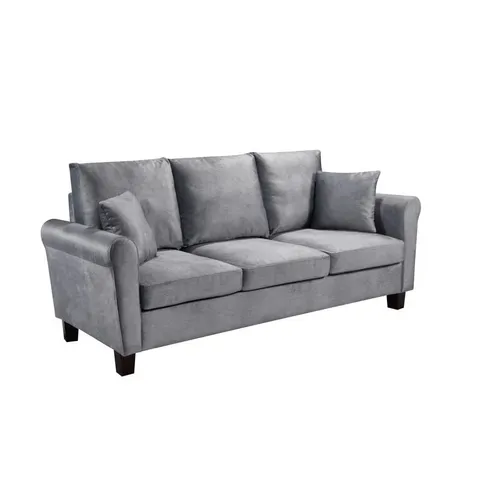 BOXED MATERAN 3 SEATER VELVET SOFA - GREY (2 BOXES)