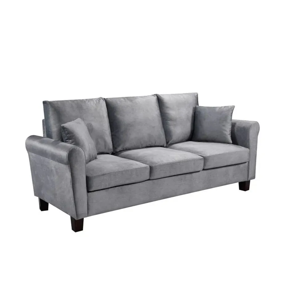 BOXED MATERAN 3 SEATER VELVET SOFA - GREY (2 BOXES)