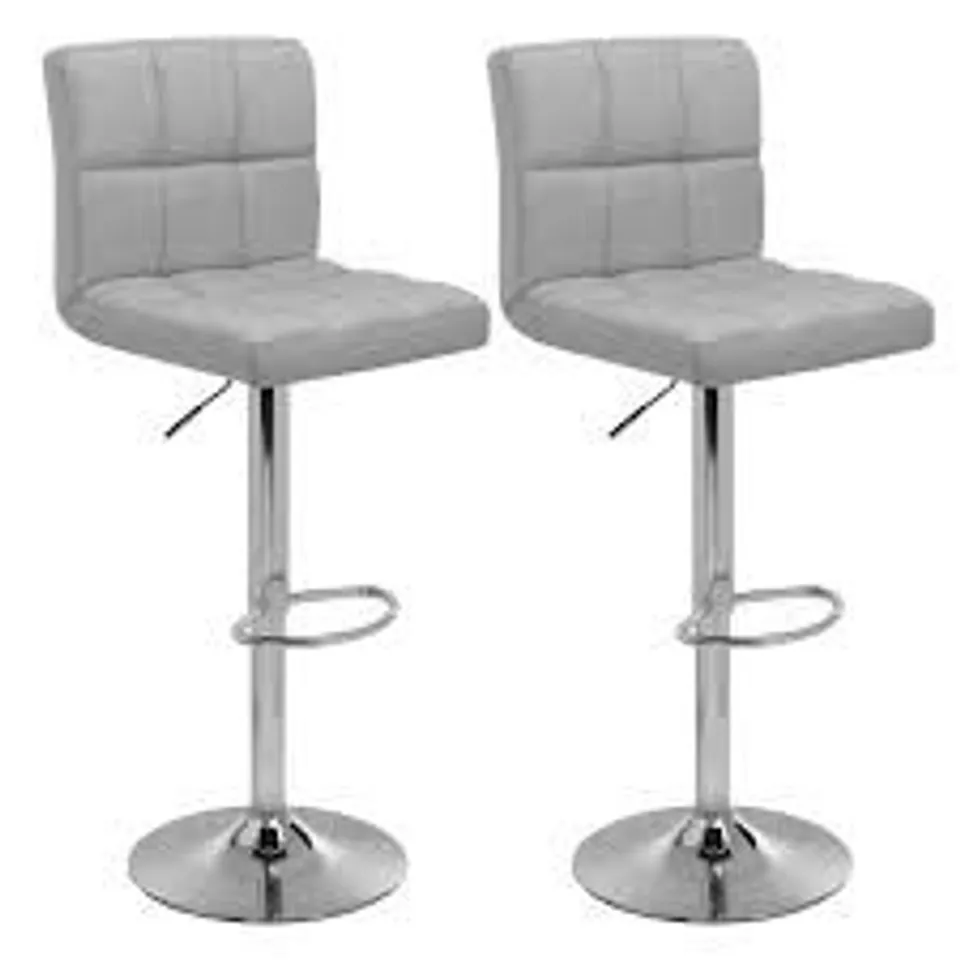 BOXED PAIR OF FAUX LEATHER UPHOLSTERED GREY BAR STOOLS 