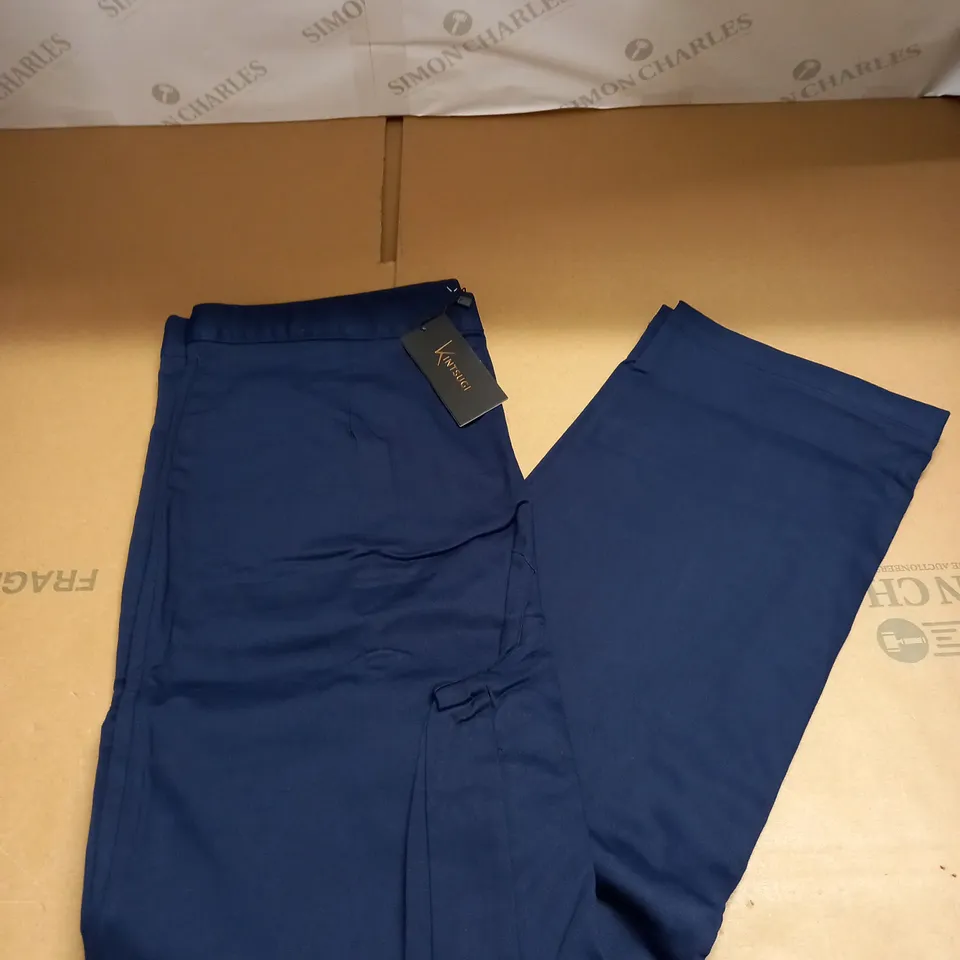KINTSUGI WOMENS PETITE LENGTH NAVY TROUSERS WITH WIDE LEG SIZE 18