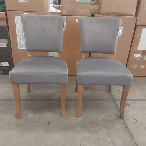 PAIR OF CARLTON OAK GREY VELOUR DINING CHAIRS