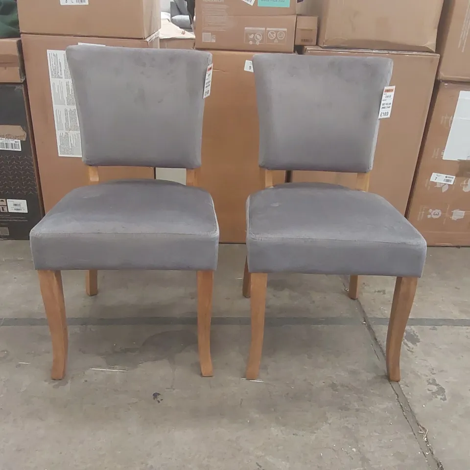 PAIR OF CARLTON OAK GREY VELOUR DINING CHAIRS