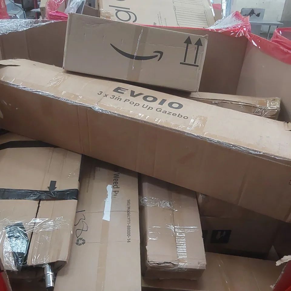 PALLET CONTAINING A VERY LARGE QUANTITY OF ASSORTED ITEMS INCLUDING: 3X6M PARTY TENT, 3X3M POP-UP GAZEBO, TOWER FAN, STAND-UP WEED PULLER ECT