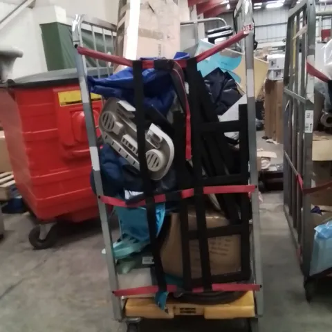 CAGE OF ASSORTED HOUSEHOLD GOODS AND PRODUCTS TO INCLUDE;AIR FRYER,CAMPING CHAIRS,YOGA MATS