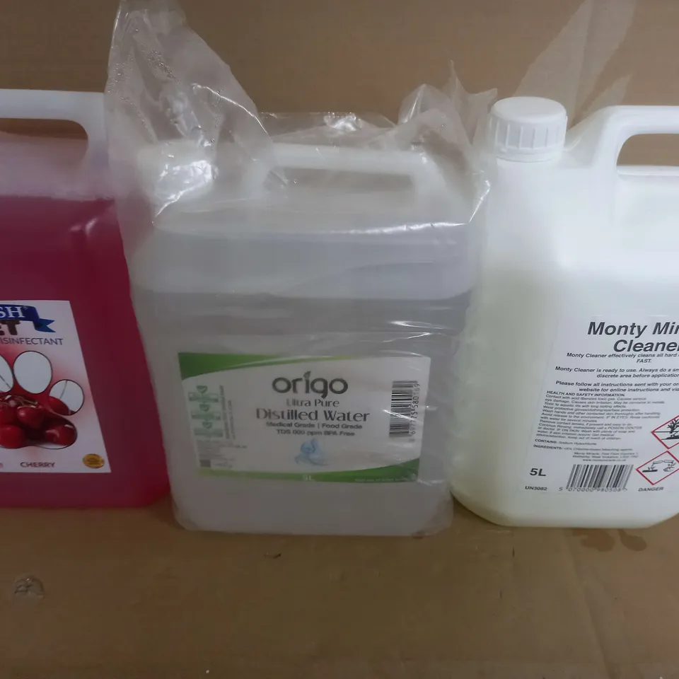 LOT OF 4 CLEANING PRODUCTS TO INCLUDE - FRESH PET - ORIGO DISTILLED WATER - MONTY MIRACLE CLEANER X2 / COLLECTION ONLY 