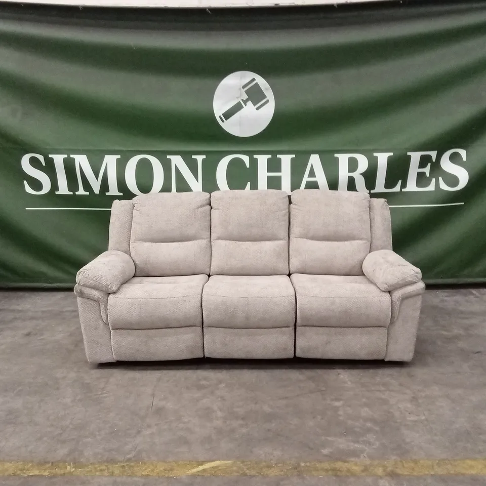 ALBION CHUNKY WEAVE 3 SEATER HIGH BACK MANUAL RECLINER SOFA - NATURAL RRP £679