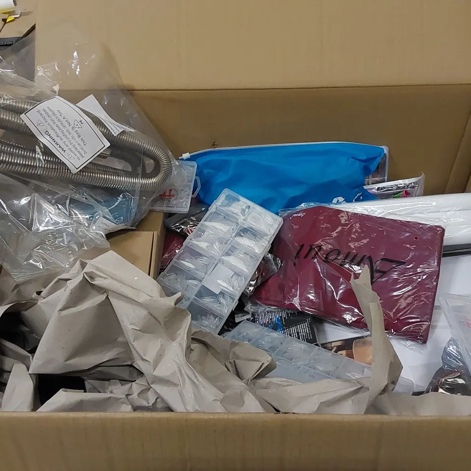 PALLET TO CONTAIN ASSORTED HOUSEHOLD ITEMS AND CONSUMER PRODUCTS. INCLUDING GLOVES, DIY SALON NAILS, DRAUGHT EXCLUDER, MUSIC CDS, HALLOWEEN MASKS, UNICORN HOT WATER BOTTLES ETC