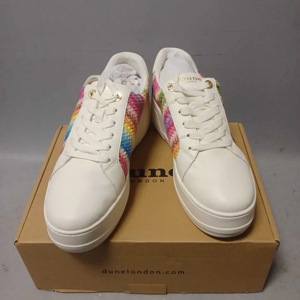 BOXED PAIR OF DUNE LONDON MULTICOLOURED TRAINERS - 8