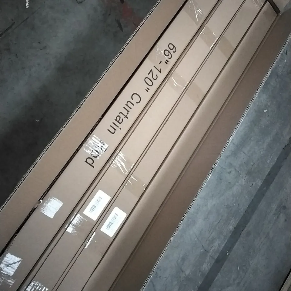 LOT OF 8 BOXED BRAND NEW 66-120" CURTAIN RODS WITH BRACKETS - BLACK 