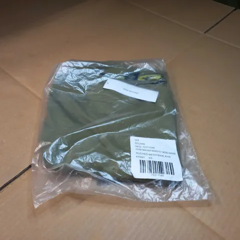 PACKAGED KHAKI RUCHED MESH MAXI DRESS - XS