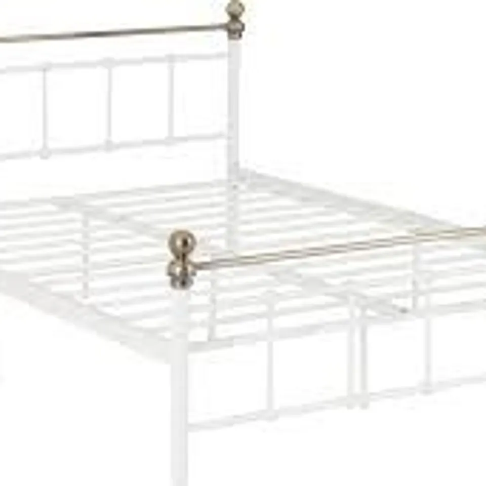MARLBOROUGH 4'6" BED FRAME IN WHITE/ANTIQUE BRASS (BOX 1 OF 1)