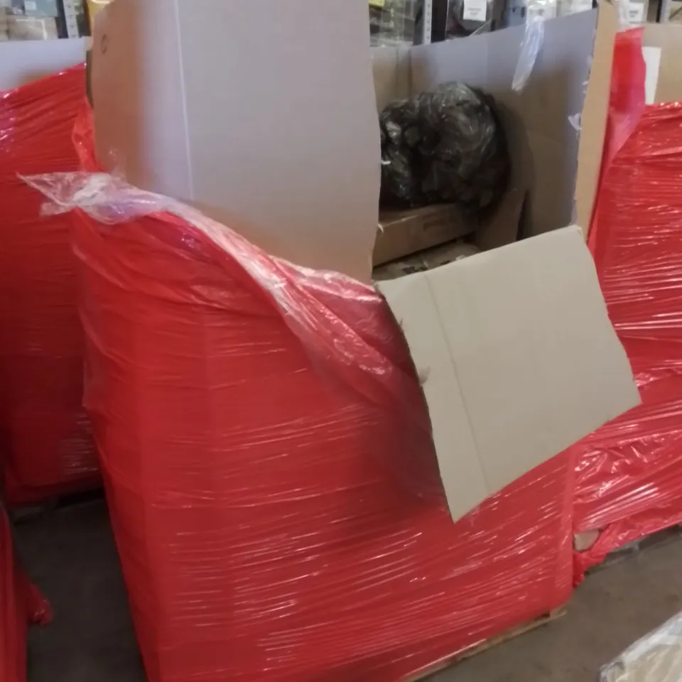 PALLET CONTAINING ASSORTED HOUSEHOLD & HOME IMPROVEMENT PRODUCTS. INCLUDES TV UNIT, LAWNMOWER, TRAVEL SUITCASE, CHAIR, SOLAR STAIR LIGHT, AIR FRYER PAPER LINERS ETC 