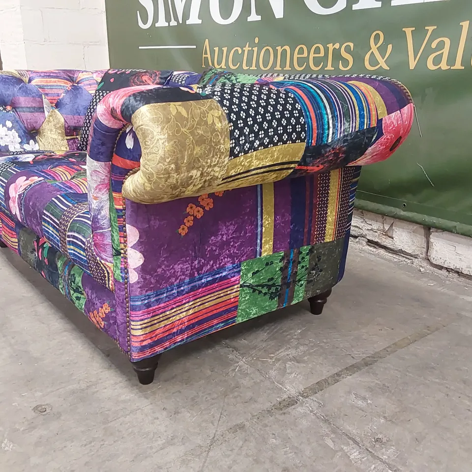 QUALITY DESIGNER CAMAURY VELVET PATCHWORK SOFA RRP £1299.99